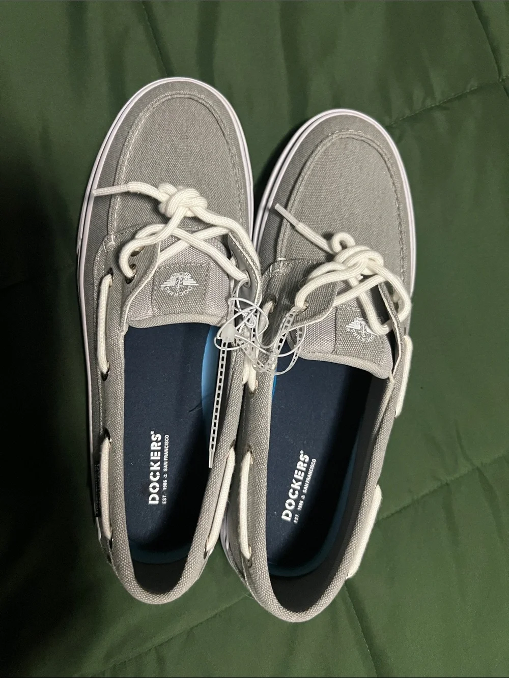 Dockers Gray Canvas Boat Shoes with White Laces